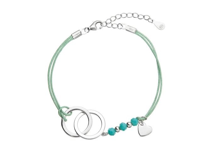 Kabbalah náramek spojené kroužky a stříbrné srdíčko 13051.3 turquoise