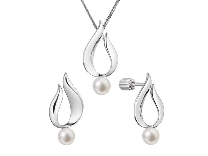 Perlová souprava plamínek s říční perlou bílá 29051.1B