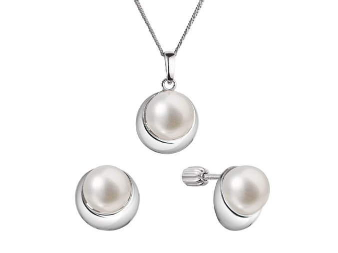 Perlová souprava půlměsíc s říční perlou bílý 29053.1B