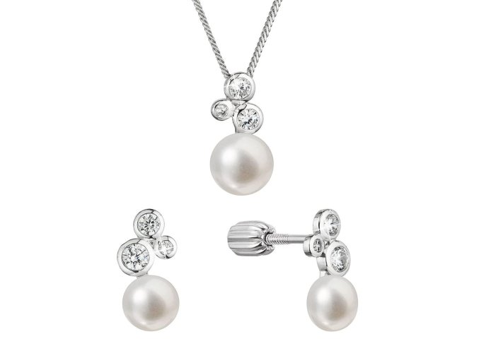 Perlová souprava se zirkony a bílou říční perlou 29062.1B