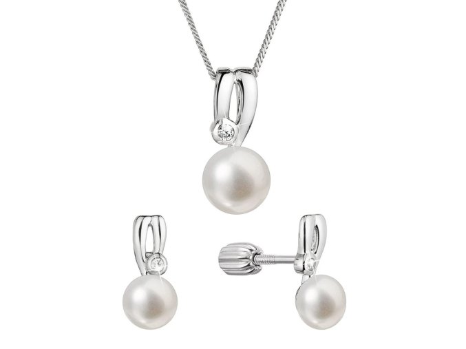 Perlová souprava se zirkony a bílou říční perlou 29067.1B