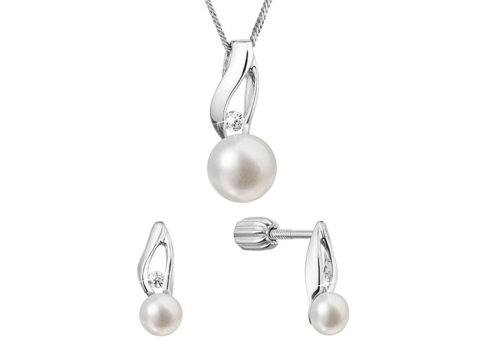 Perlová souprava se zirkony a bílou říční perlou 29070.1B