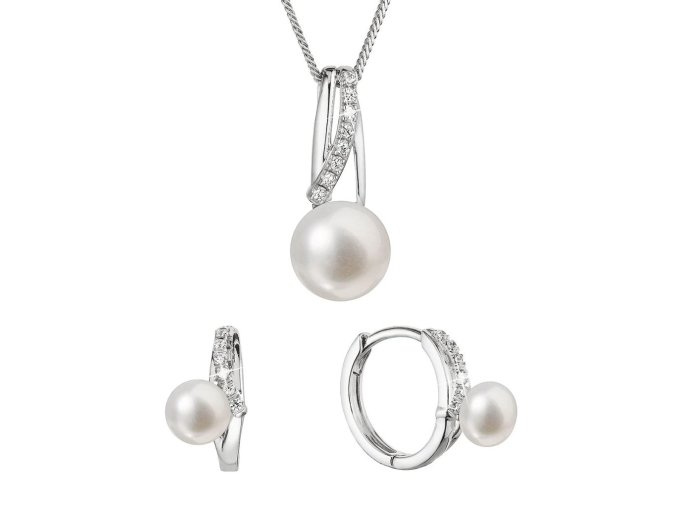 Perlová souprava se zirkony a bílou říční perlou 29074.1