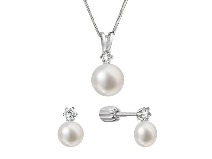 Perlová souprava se zirkony a bílou říční perlou 29077.1B