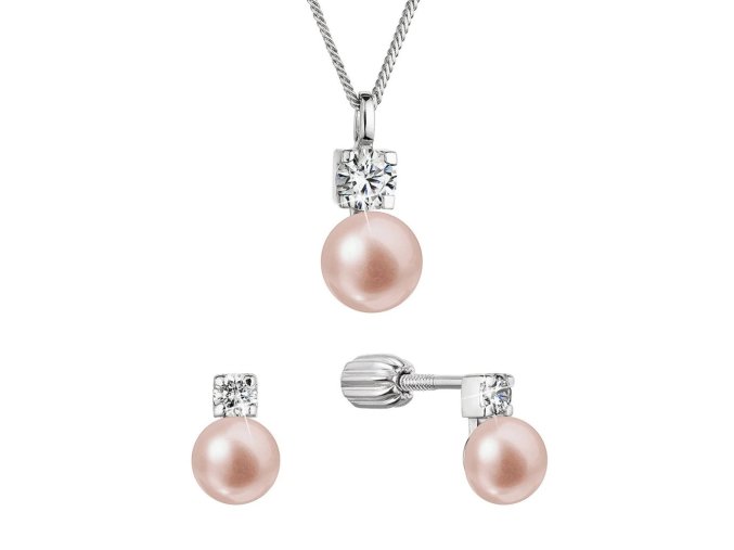 Perlová souprava se zirkony a růžovou říční perlou 29079.3B pink