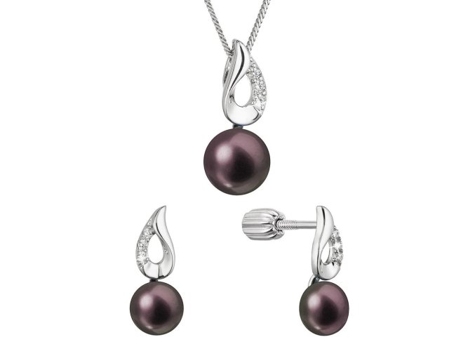 Perlová souprava se zirkony a tmavou říční perlou 29061.3B peacock