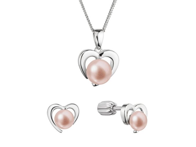 Perlová souprava srdíčka s růžovou říční perlou 29060.3B pink