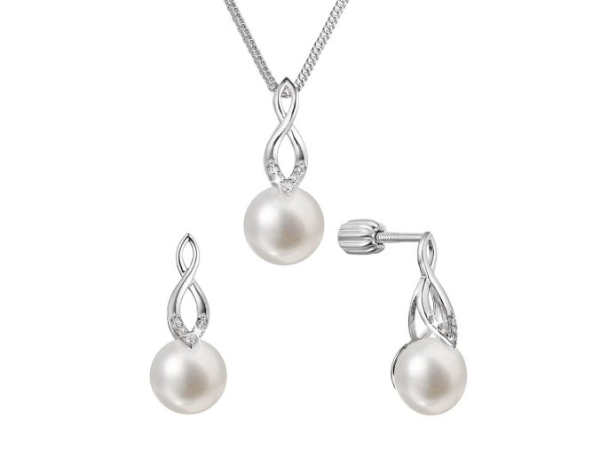 Perlová souprava visací s říční perlou a zirkony bílá 29052.1B