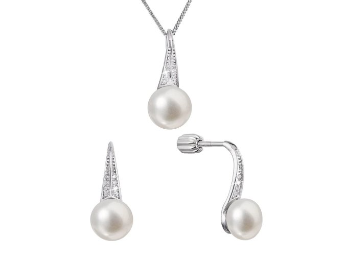 Perlová souprava z říčních perel a zirkonů bílá 29045.1B