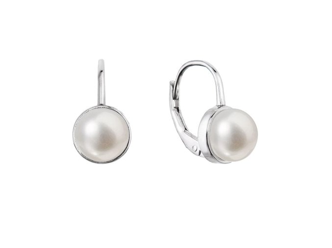 Stříbrné náušnice visací s bílou říční perlou 21079.1