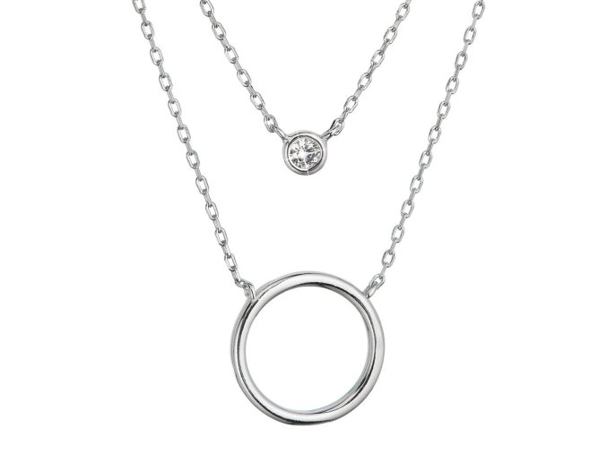 Stříbrný náhrdelník dvojitý řetízek kroužek a zirkon 12111.1