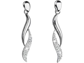 Stříbrné náušnice visací s krystaly Swarovski bílé vlnky 31162.1
