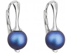 Stříbrné náušnice visací s tmavě modrou matnou perlou 31232.3