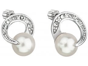 Stříbrné náušnice se Swarovski elements a bílou perlou 31239.1