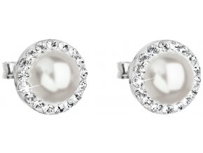 Stříbrné náušnice s krystaly Swarovski a bílou perlou 31214.1