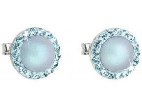 Stříbrné náušnice s krystaly Swarovski a světle modrou perlou 31214.3