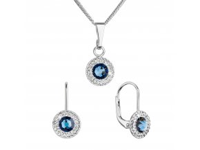 Sada šperků s krystaly Swarovski náušnice a přívěsek tmavě modré kulaté 39109.3 montana