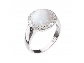 Stříbrný prsten se syntetickým opálem a krystaly Preciosa bílý 35060.1