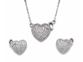 Sada šperků se zirkony náušnice a přívěsek dvě srdce bílá 19002.1 crystal