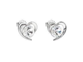 Stříbrné náušnice pecka s krystaly Swarovski bílé srdce 31259.1