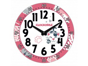 CLOCKODILE Dětské nástěnné hodiny růžové s kočkou CCT0034