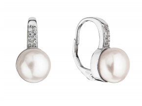 Stříbrné náušnice visací s bílou říční perlou 21069.1