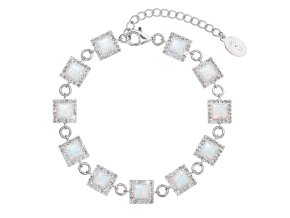 Stříbrný náramek se syntetickým opálem a krystaly Preciosa bílý čtverec 33047.1 white