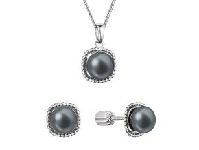 Perlová souprava čtverec s černou říční perlou 29065.3B black