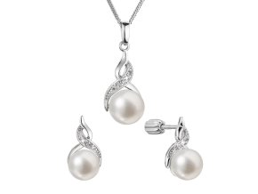 Perlová souprava mašlička se zirkony a bílou říční perlou 29054.1B