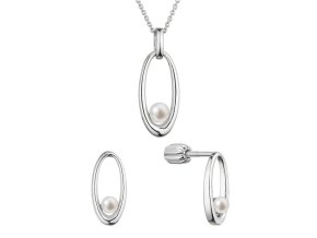 Perlová souprava ovál s bílou říční perlou 29076.1B