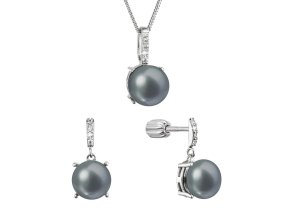 Perlová souprava s tmavou říční perlou a zirkony 29072.3B peacock