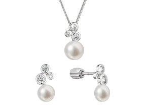 Perlová souprava se zirkony a bílou říční perlou 29062.1B