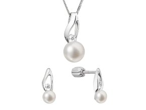 Perlová souprava se zirkony a bílou říční perlou 29070.1B