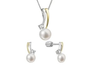 Perlová souprava se zirkony a bílou říční perlou 29071.1B rh/au