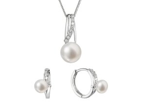 Perlová souprava se zirkony a bílou říční perlou 29074.1