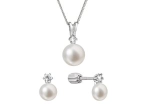 Perlová souprava se zirkony a bílou říční perlou 29077.1B