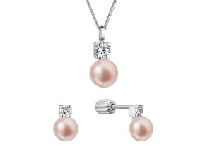 Perlová souprava se zirkony a růžovou říční perlou 29079.3B pink