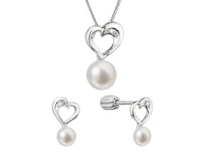 Perlová souprava srdce se zirkony a bílou říční perlou 29064.1B