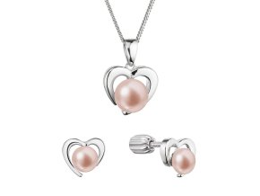 Perlová souprava srdíčka s růžovou říční perlou 29060.3B pink