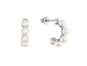 Stříbrné náušnice kruhy s bílými říčními perlami 21131.1