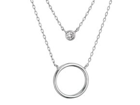 Stříbrný náhrdelník dvojitý řetízek kroužek a zirkon 12111.1