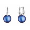 Stříbrné náušnice visací se Swarovski perlou a krystaly 31301.3 tmavě modré