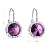 Stříbrné náušnice visací s krystaly Preciosa fialové kulaté 31216.3 amethyst