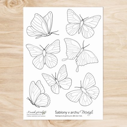sablony motyli A4 v archu cernobile