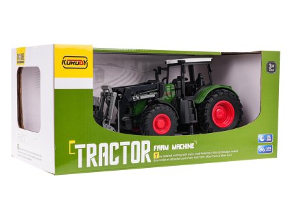 Zelený traktor s drapákem