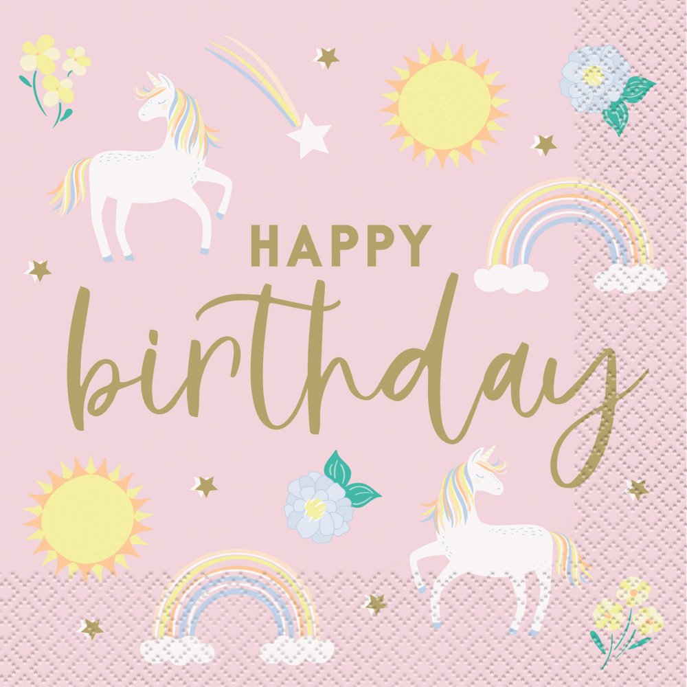 Jednorožci Ubrousky 16 ks – Happy Birthday