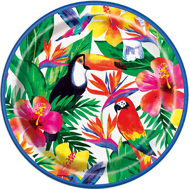 Tropická párty Talíře 8 ks – Palmový motiv, 23 cm