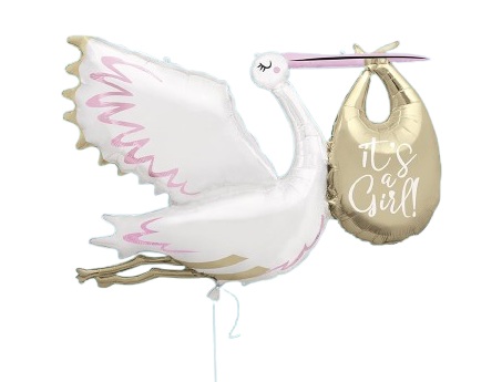Baby Shower Balónek Fóliový – Je to holčička (čáp), 74 cm