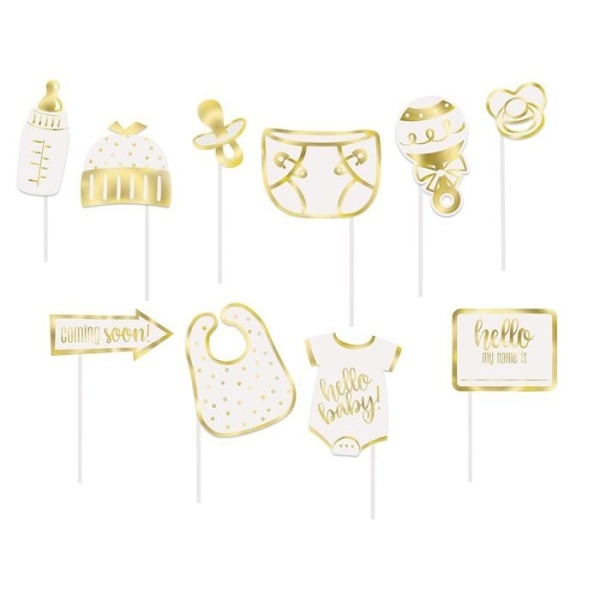 Baby Shower Rekvizity do fotokoutku 10 ks – Hello Baby Gold