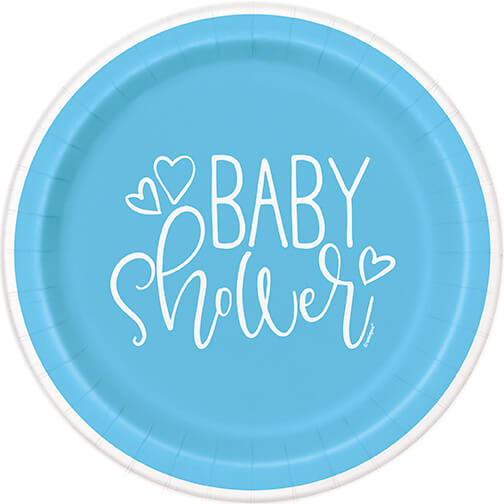 Baby Shower Talíře 8 ks – Modrá srdíčka, 18 cm